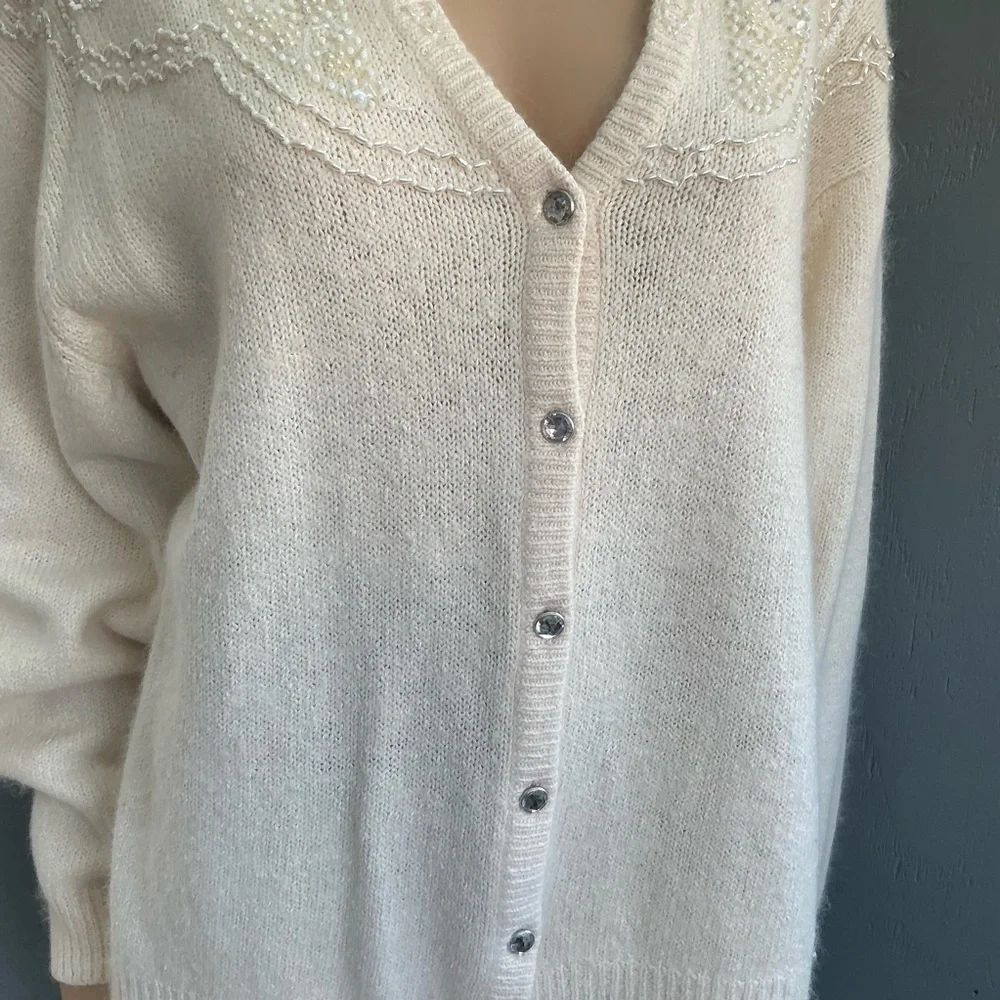 Vintage Robinson Silk Rabbit Hair Lambswool Angora Embellish Cardigan Size 2X